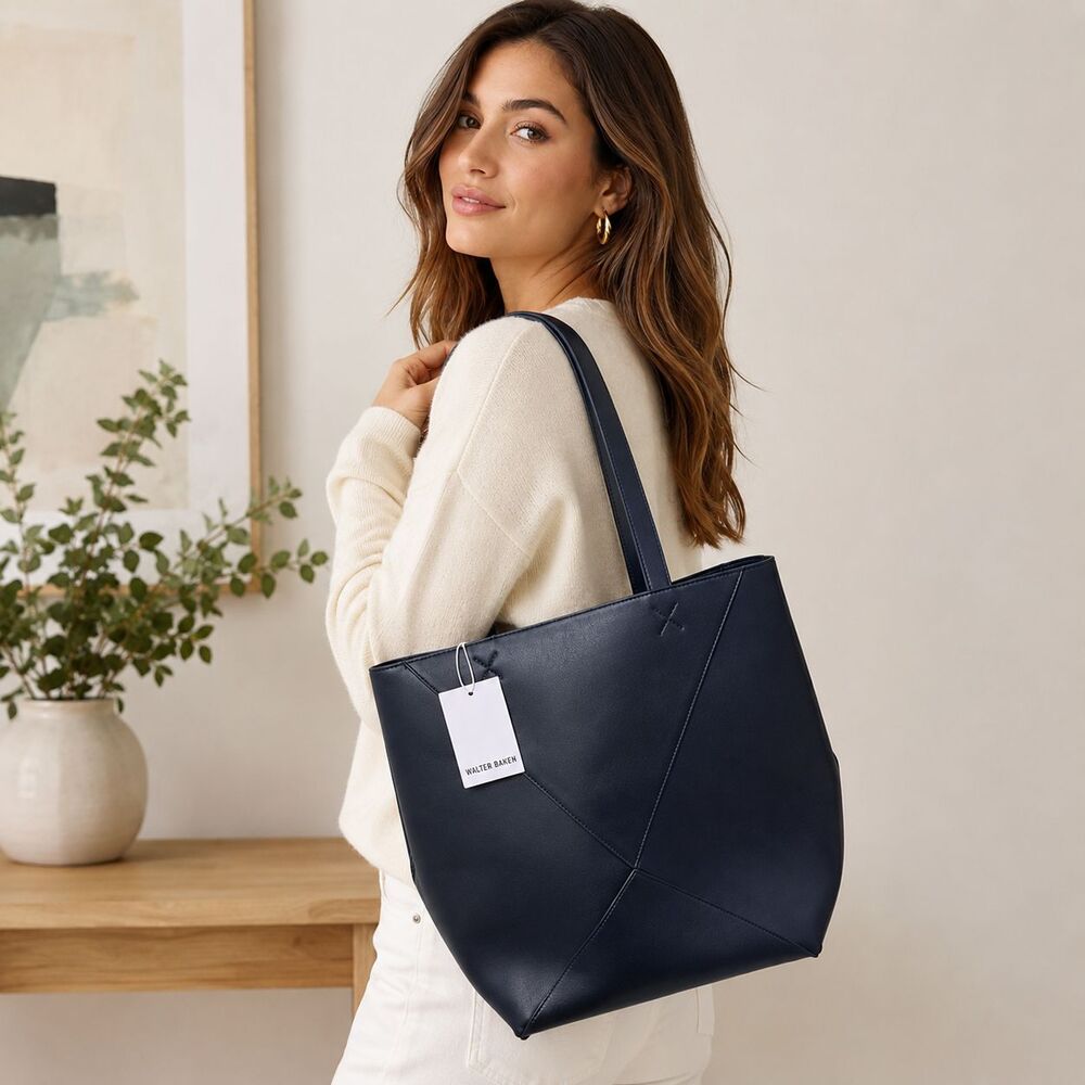 Walter Baker x CURATEUR Kate Tote Navy Blue Vegan Leather Shoulder Bag NWT
